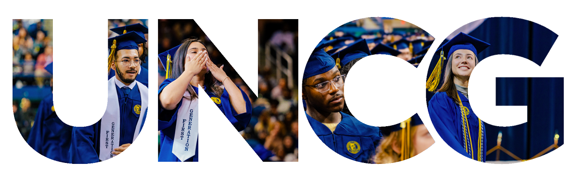 UNCG letters made up of commencement photos.